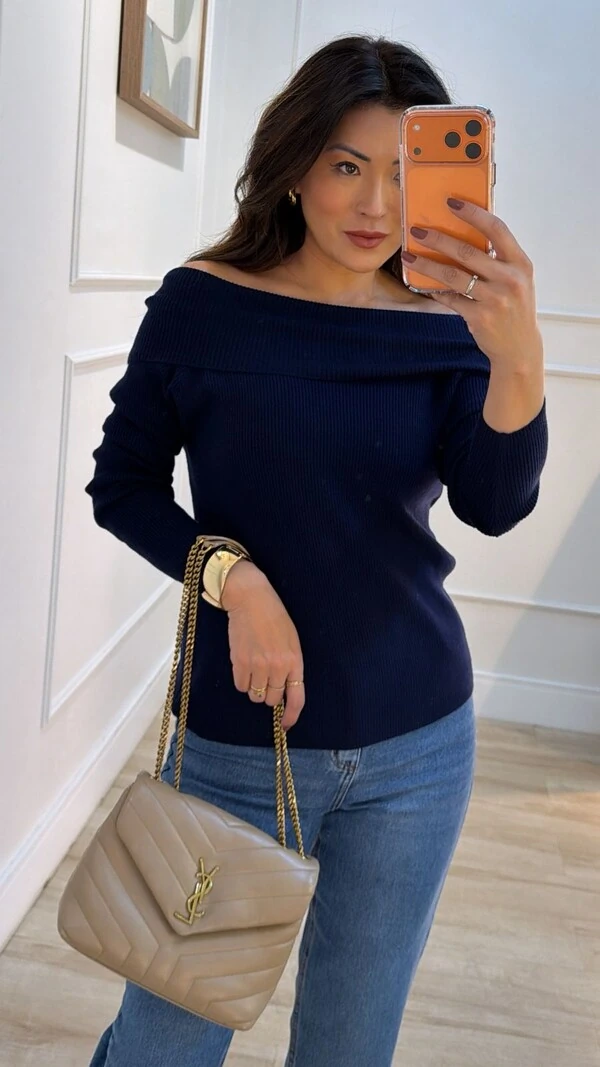 Blusa Tricot Canelada Thais Ombro À Ombro