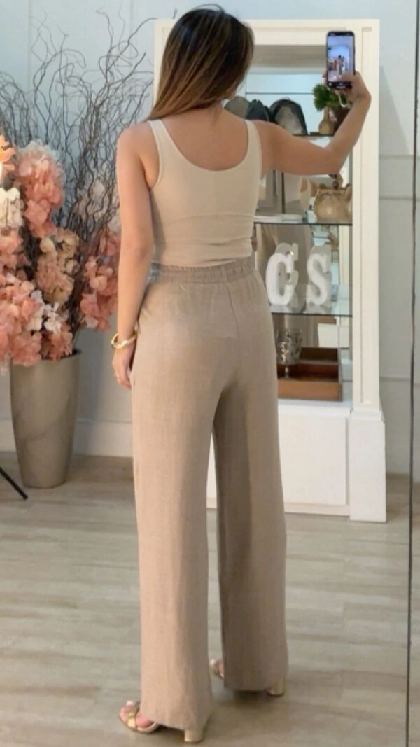 Calça Pantalona Pala Larga Paola Bolsos E Amarração Frontal