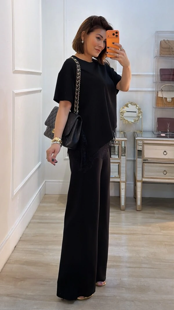 Calça Pantalona De Malha Maju Pala Larga Com Amarração Frontal