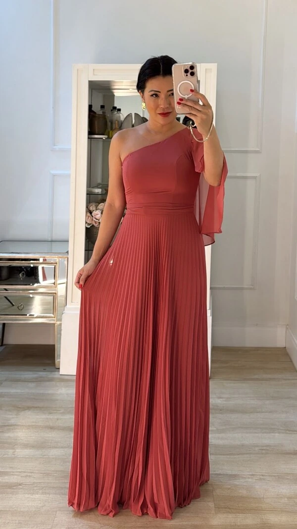 Vestido Longo Crepe Ombro Único Sophia Cinto Faixa