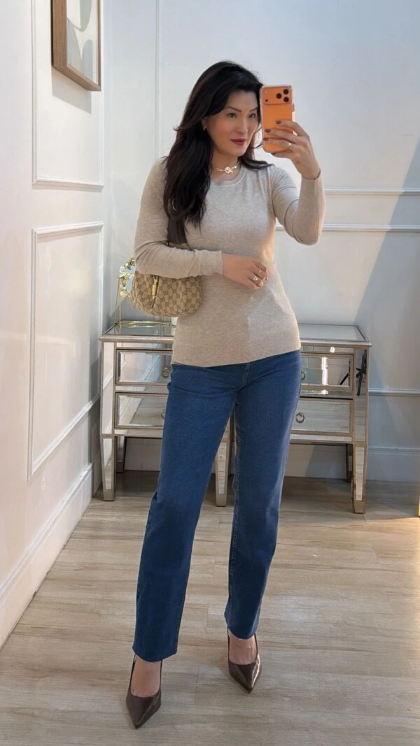 Blusa Tricot Mayara Punhos E Barrado Largos Canelados