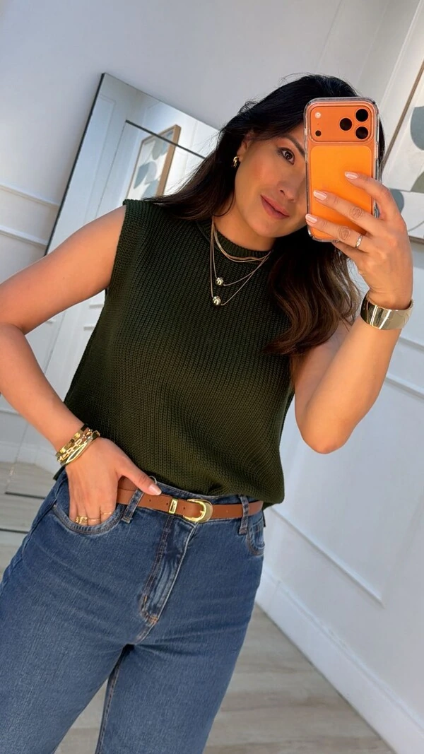 Blusa Regata Tricot Natasha Gola Careca