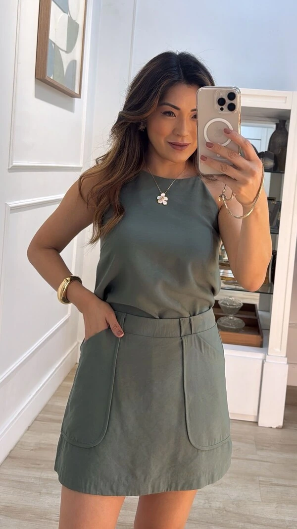 Shorts Saia Pamela Bolsos Com Nervura