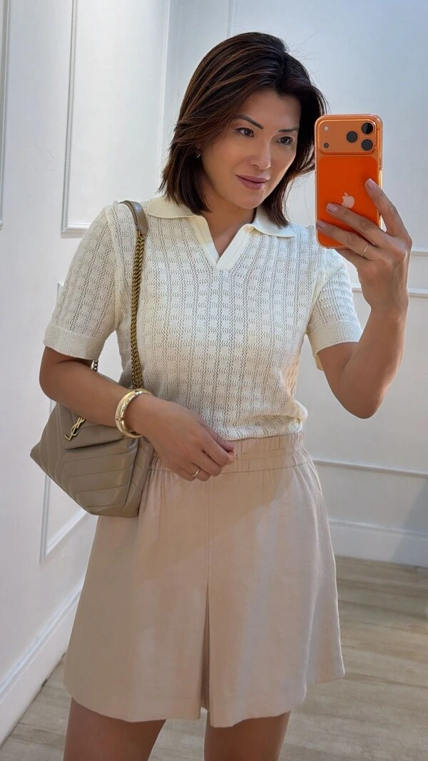 Blusa Tricot Com Entremeios Heloiza Gola Polo