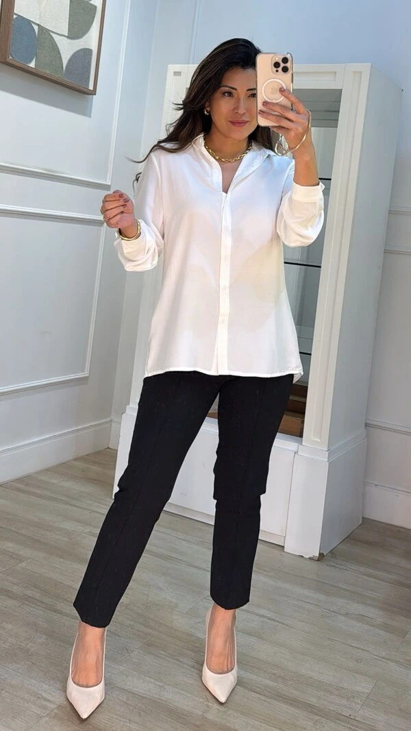 Maxi Camisa Jessie Viscose Mangas Longas Com Martingale