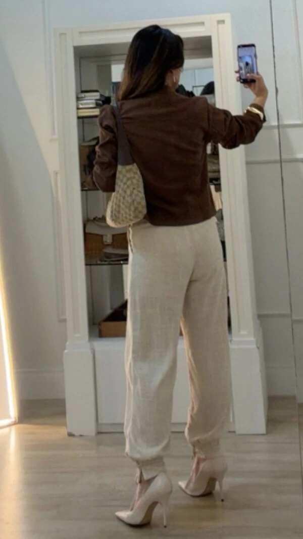 Calça Jogger Viscose Com Linho Nanda Pregas Frontais