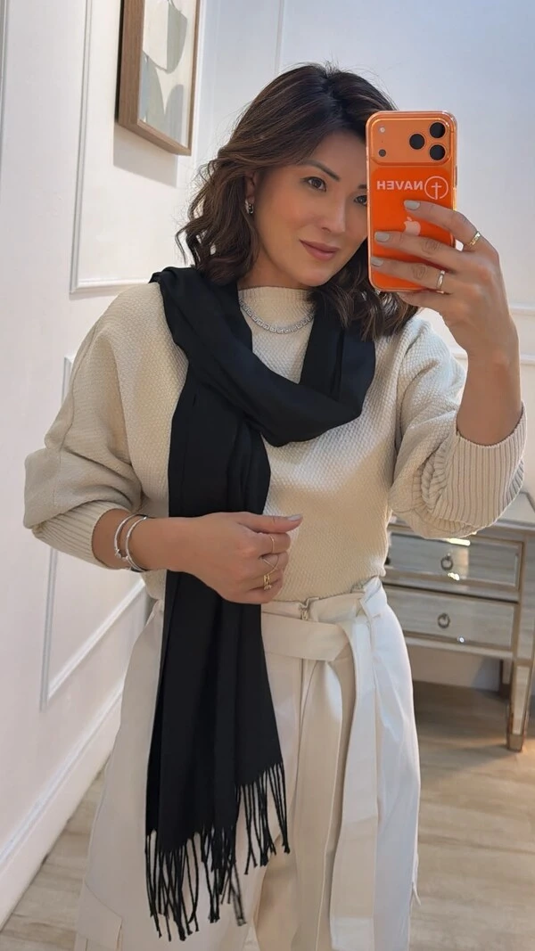 Pashmina Cashmere Com Franjas No Barrado