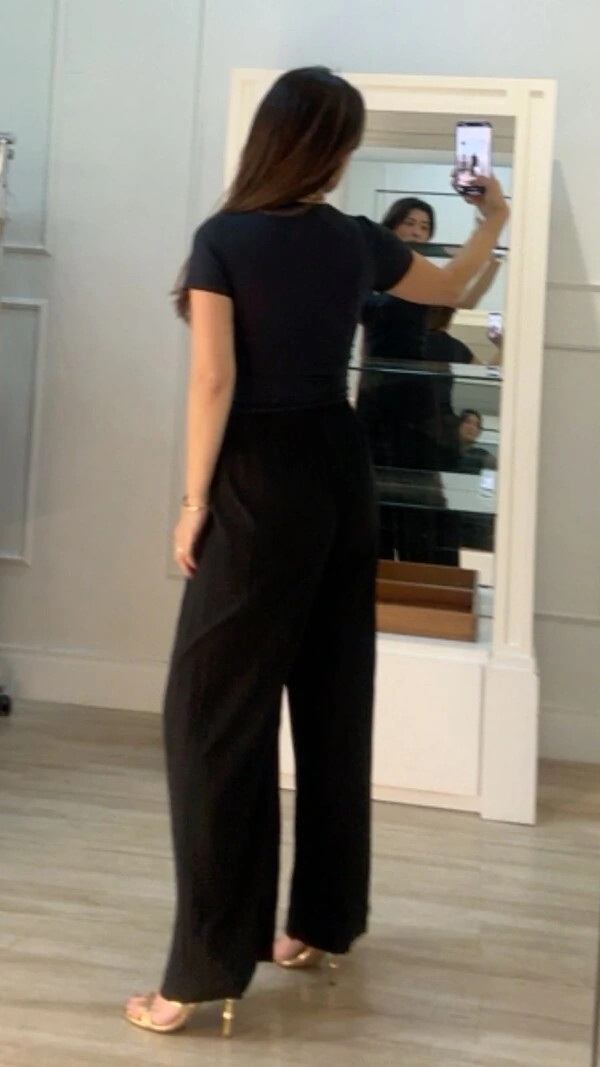 Calça Pantalona Plissada Brooke Pala Larga Com Elástico