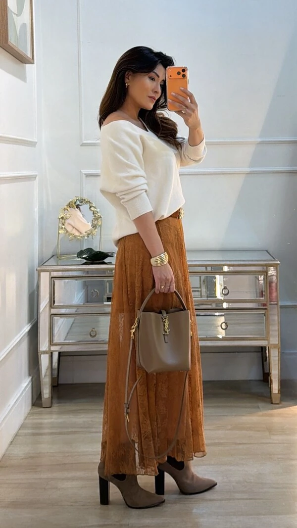 Blusa Tricot Ampla Decote V Paola Mangas Longas