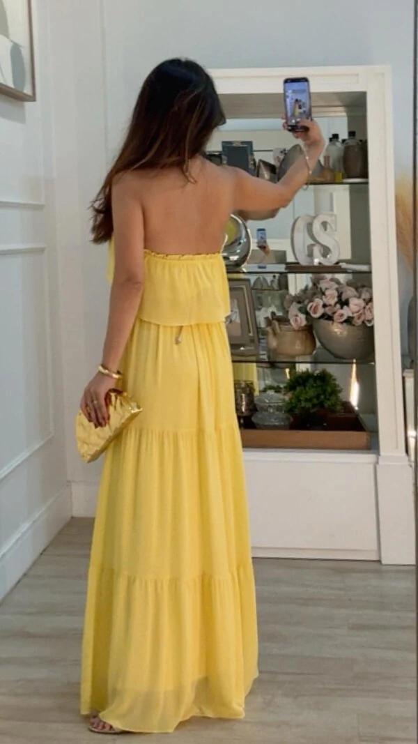 Vestido Chiffon Frente Única Com Amarração Helena Com Camadas