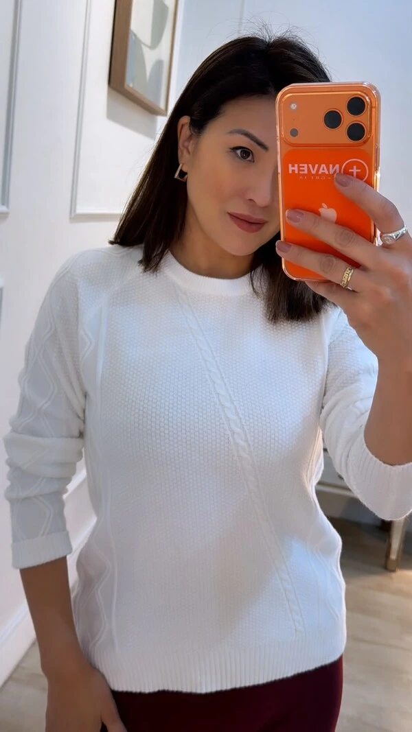 Blusa Tricot Texturas Em Losango Mirella Trançado Diagonal