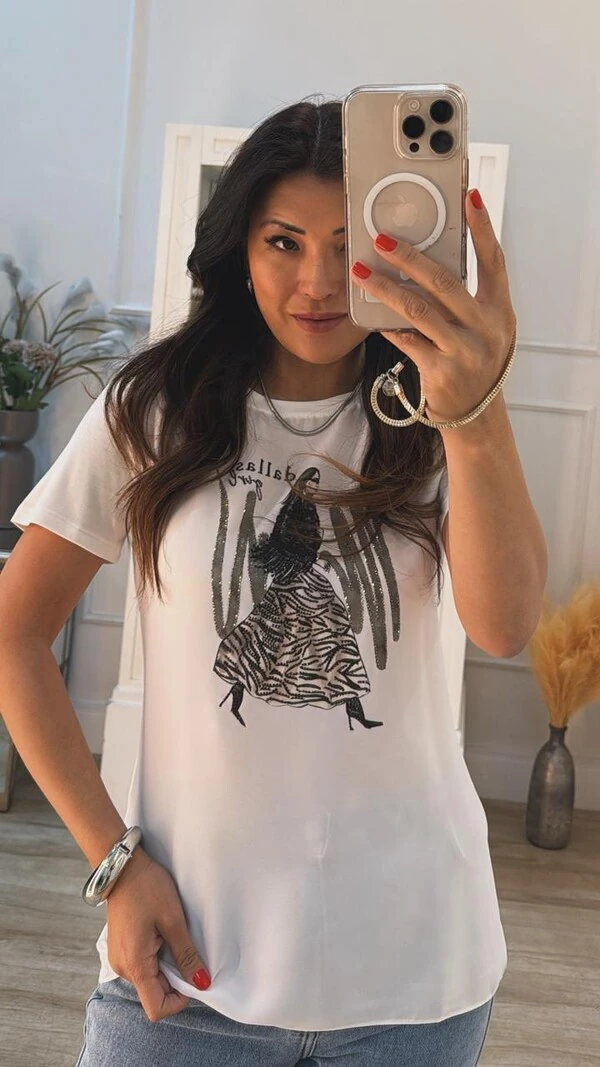 T-Shirt Estampa Mulher Com Saia Animal Print Dallas Girl