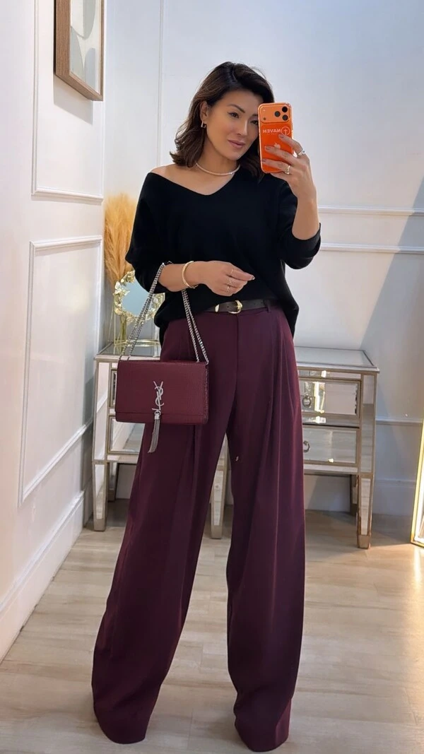 Blusa Tricot Ampla Decote V Paola Mangas Longas