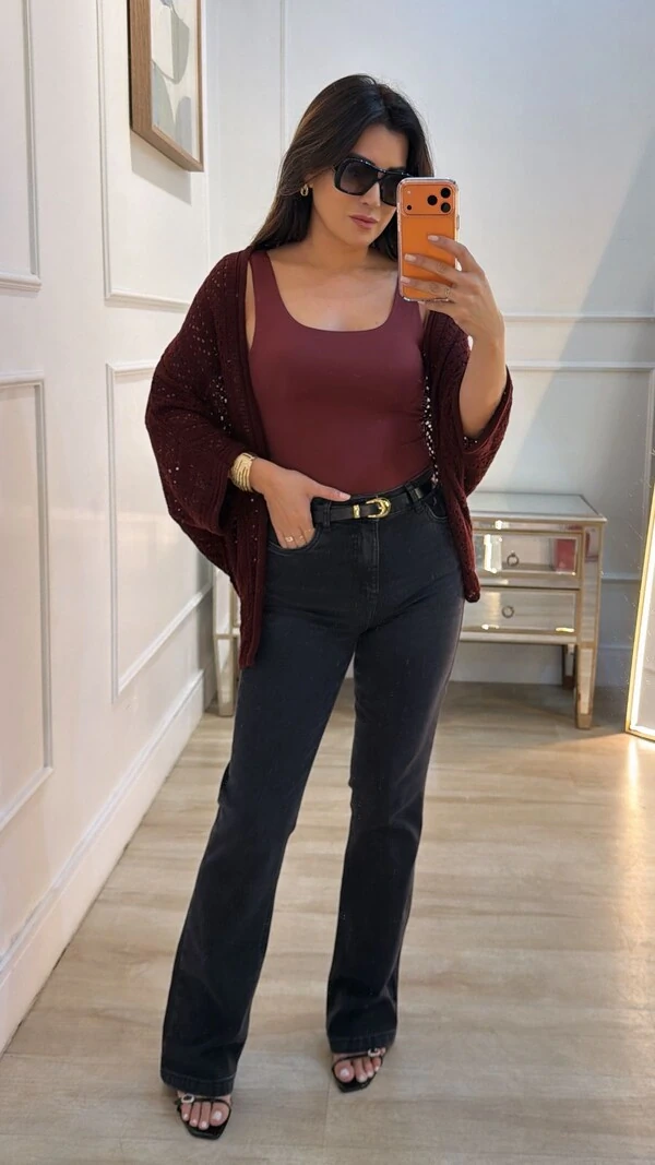 PRÉ-VENDA DATA ESTIMADA DE ENVIO DIA 24/04 Kimono Tricot Vazado Fabi Mangas 3/4