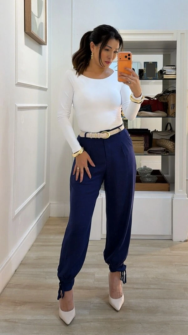 Calça Jogger Viscose Com Linho Nanda Pregas Frontais