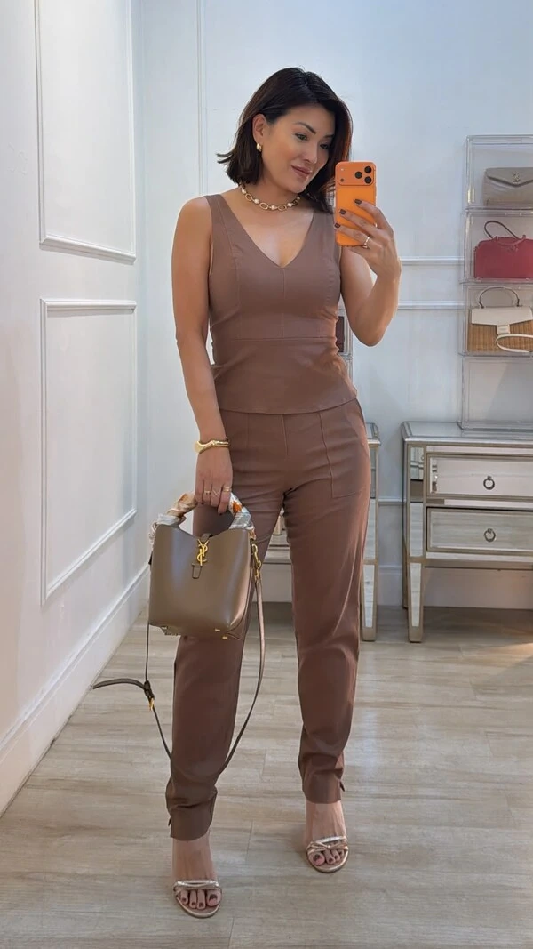Calça Viscose Com Linho Mariana Botão Forrado