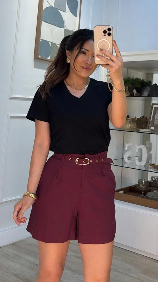 Blusa Malha Decote V Eliza Mangas Curtas