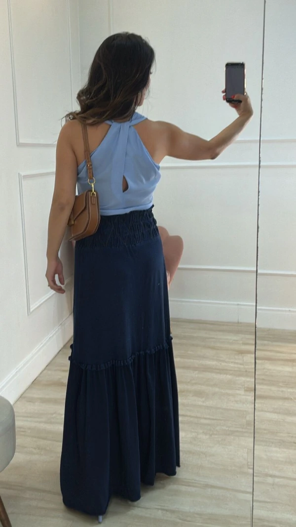Blusa Regata Kauane Decote V E Detalhe Transpassado Posterior