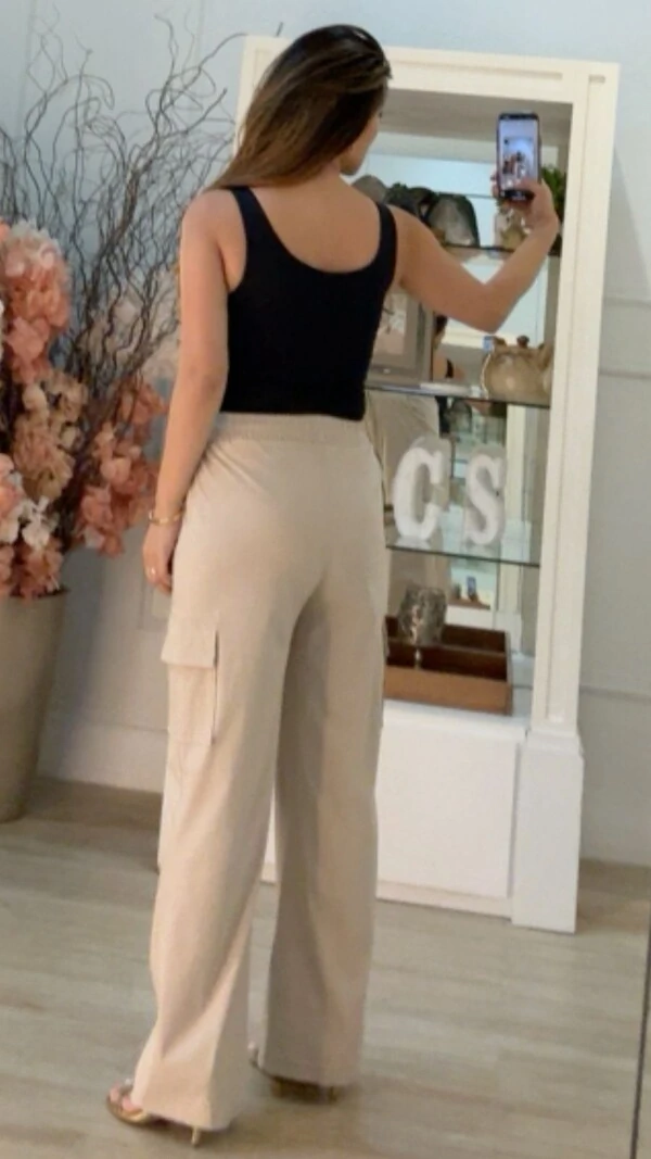 Calça Pantalona Cargo Thamires Pala Larga Com Amarração Frontal