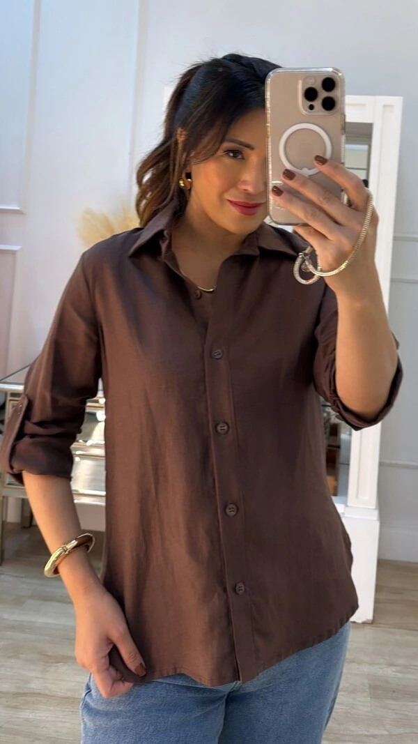 Camisa Linho Andreia Mangas Longas Com Martingalê