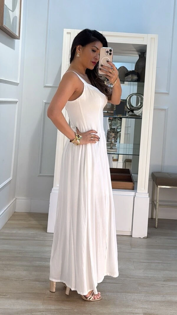 Vestido Longo Ana Decote Coração E Fenda Frontal