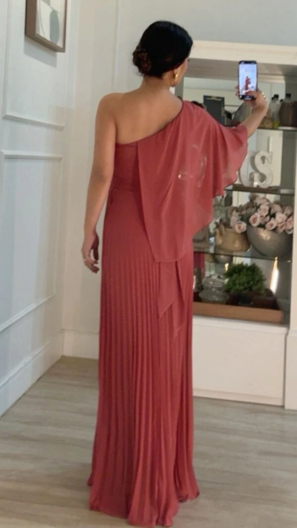 Vestido Longo Crepe Ombro Único Sophia Cinto Faixa