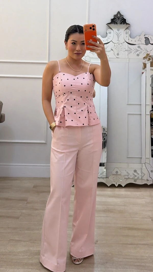 Blusa Regata Peplum Estampa Poá Eloah Decote Coração