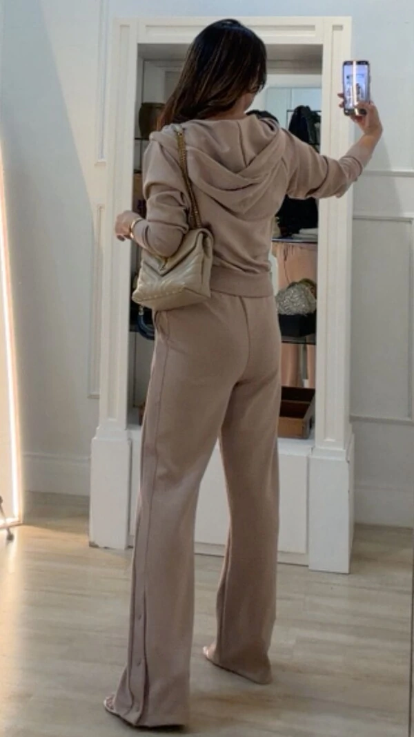 Conjunto Moletom Detalhe Canelado Jhenifer Botões Na Barra