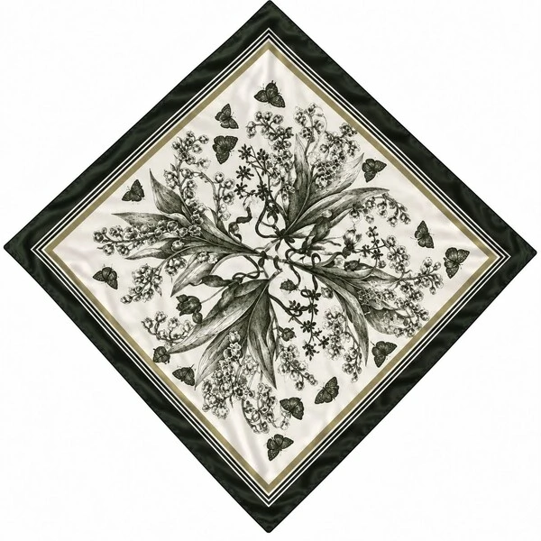 Lenço Acetinado Estampa De Flores E Borboletas