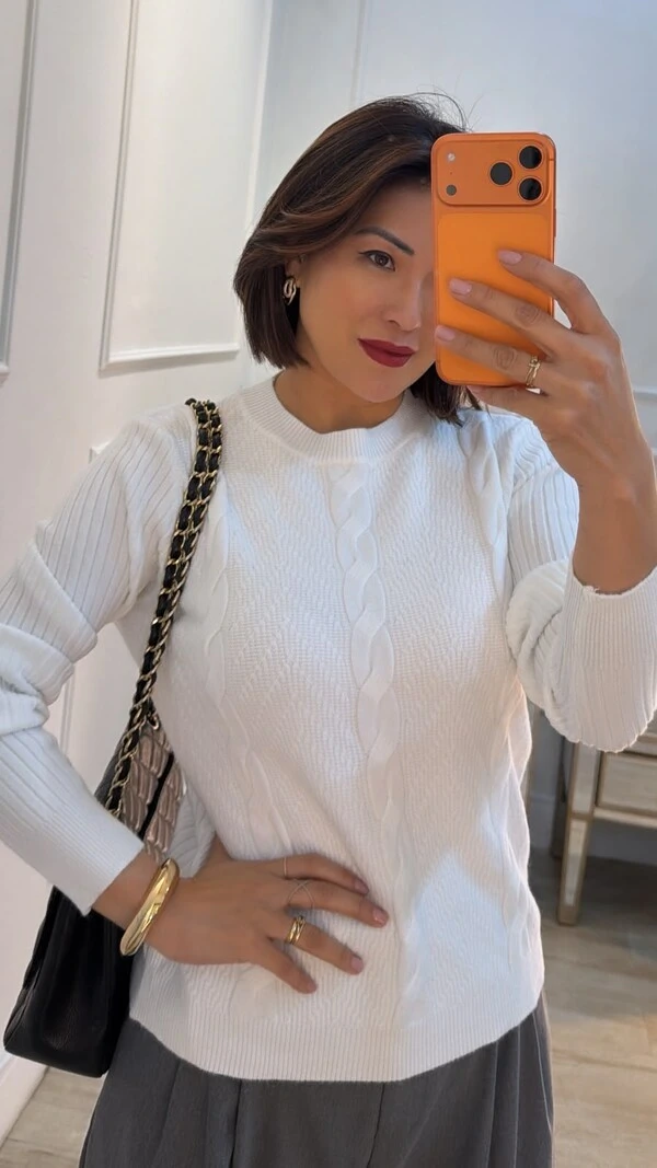 Blusa Tricot Texturas Na Diagonal Alana Trançados Triplos