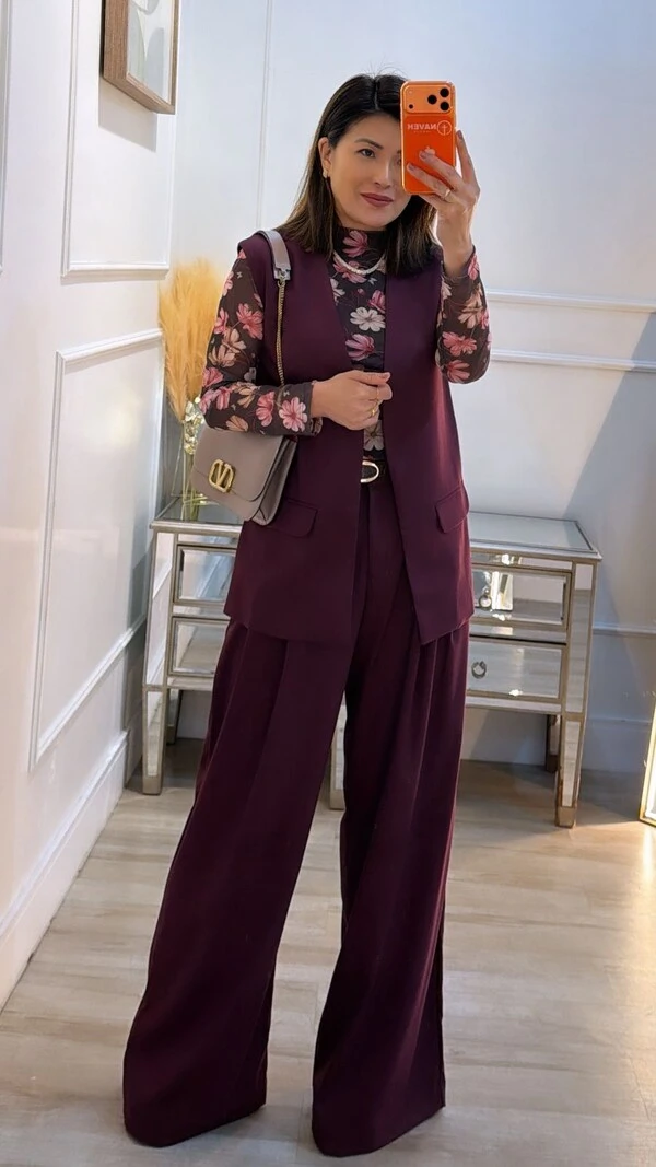 Calça Pantalona Alfaiataria Lindsay Cinto Fino Couro Eco