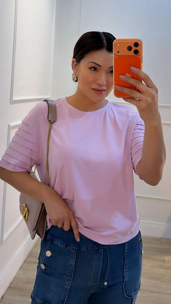 Blusa De Malha Ampla Barbara Mangas Curtas Com Recortes