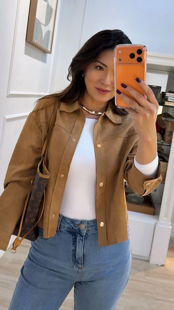 Jaqueta de Suede Luna Com Gola