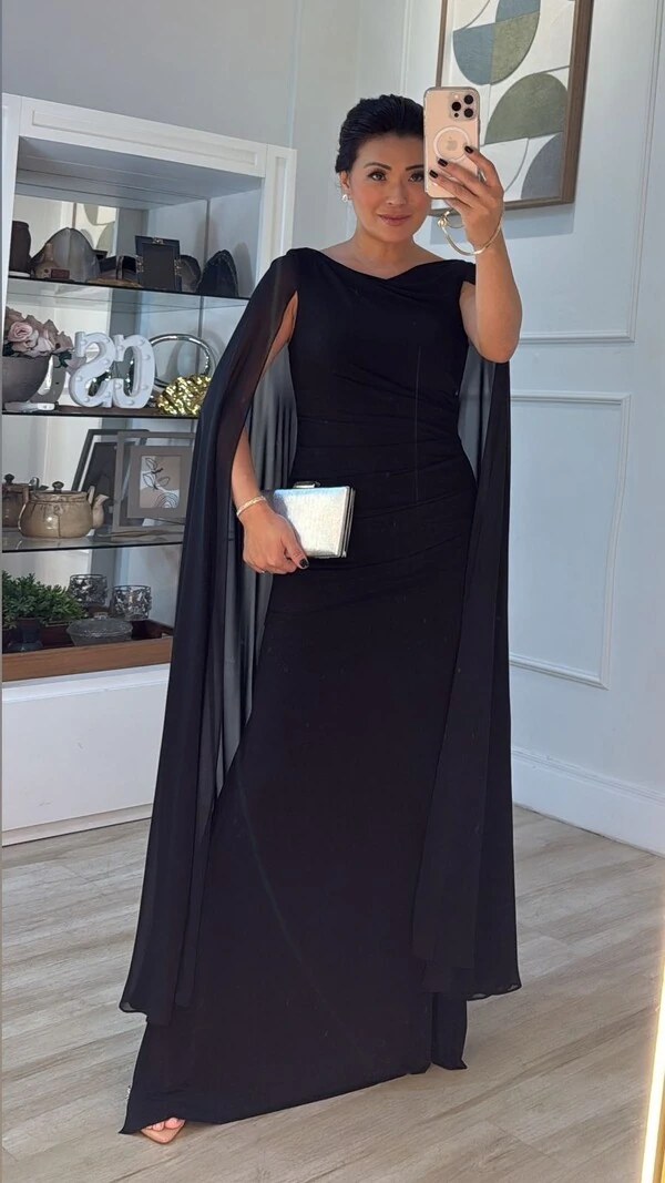 Vestido Longo Detalhe Drapeado Fernanda Fenda Lateral