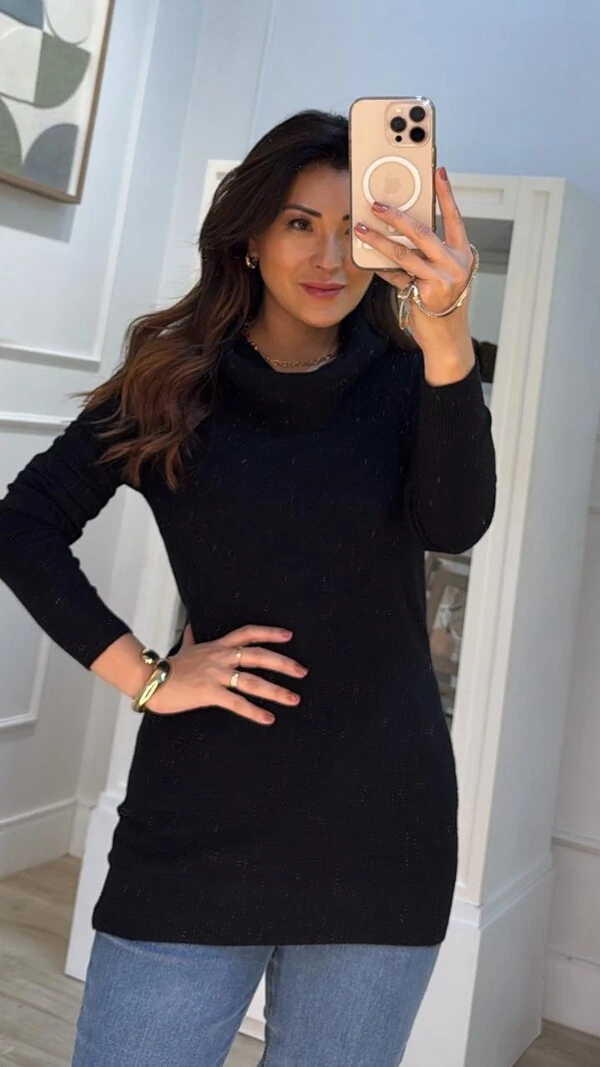 Blusa Tricot Gola Rolê Mia Nervuras Onduladas Frontais