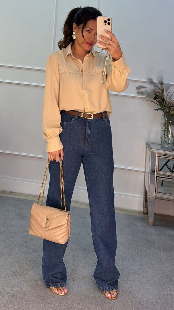 Camisa Crepe Belle Lapela Em Nuvem