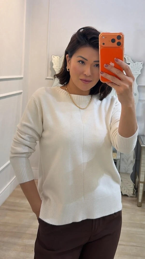 Blusa Tricot Alice Detalhe Faixa Com Nervura Canelada Frontal