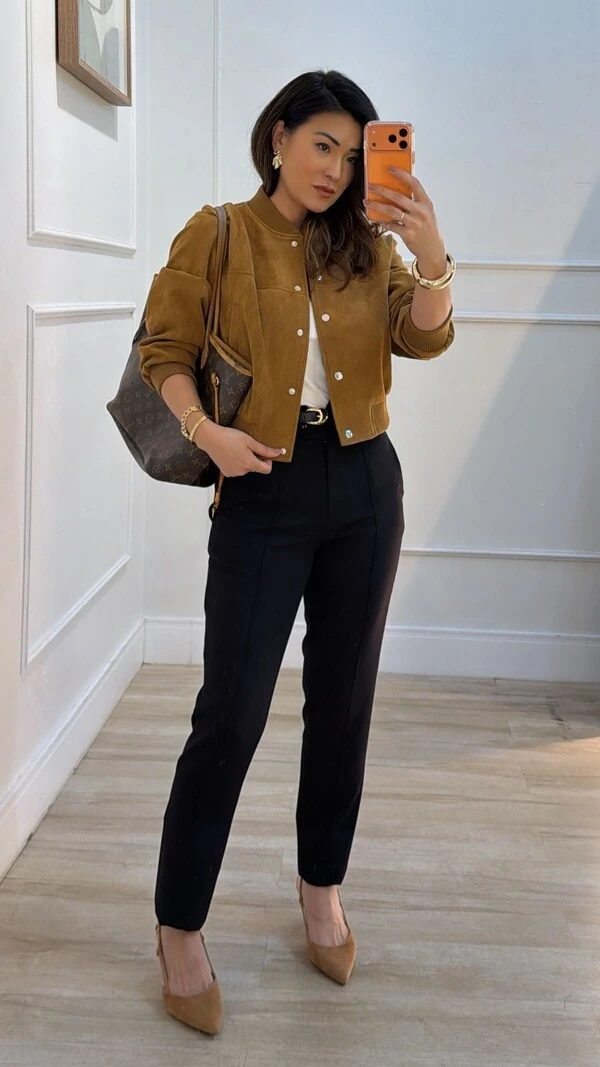 Jaqueta Casaco Bomber Suede Bianca Com Botões De Pressão