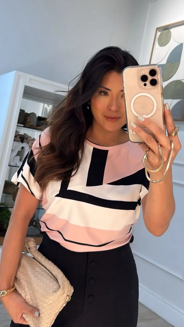 Blusa Ampla Malha Listrada Tricolor Eloise