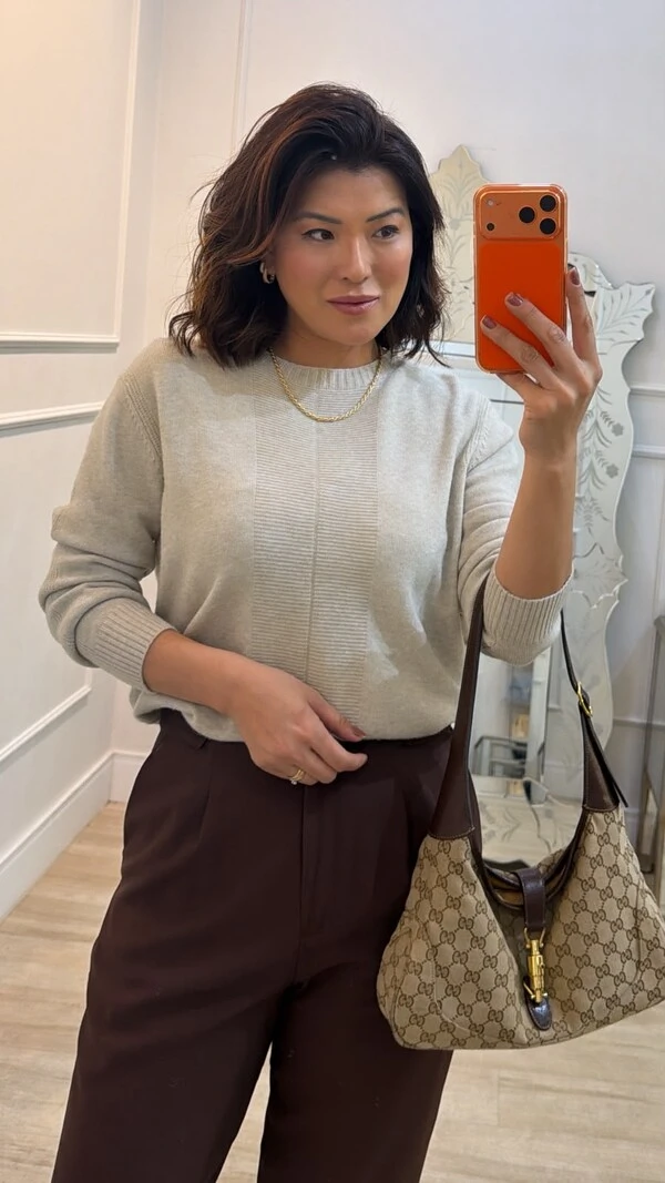 Blusa Tricot Alice Detalhe Faixa Com Nervura Canelada Frontal