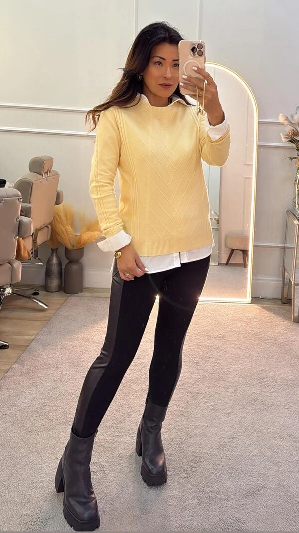 Blusa Tricot Georgina Mangas Longas Com Trançado