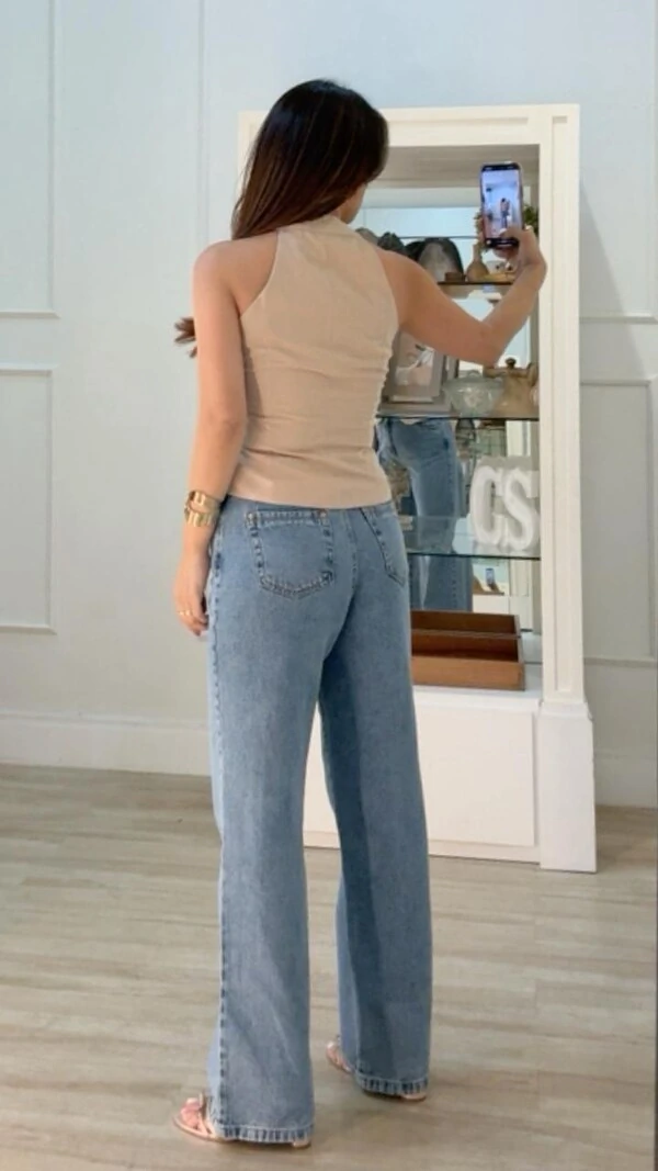 Colete Cavado Twill Barrado Assimétrico Naomi Bolsos Fake