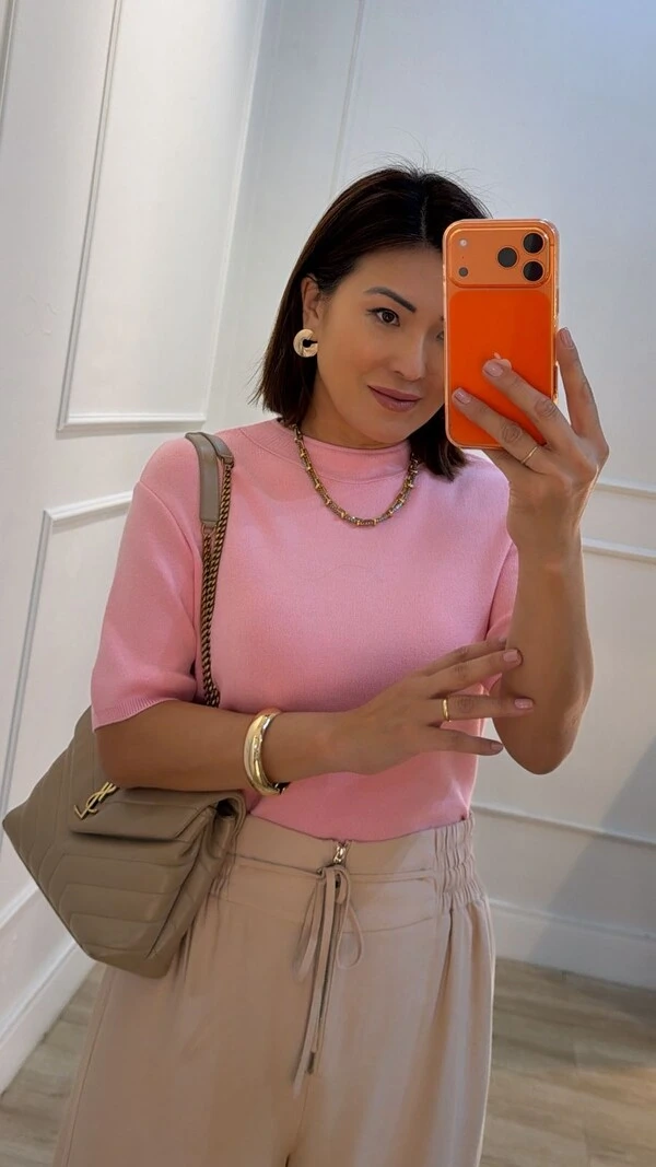 Blusa Tricot Gola Alta Simone Mangas 3/4