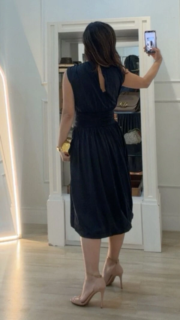 Vestido Midi Balonê Paty Detalhe Drapeado