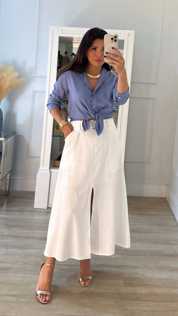 Camisa Viscose Kylie Com Botões Resinados Com Brilho