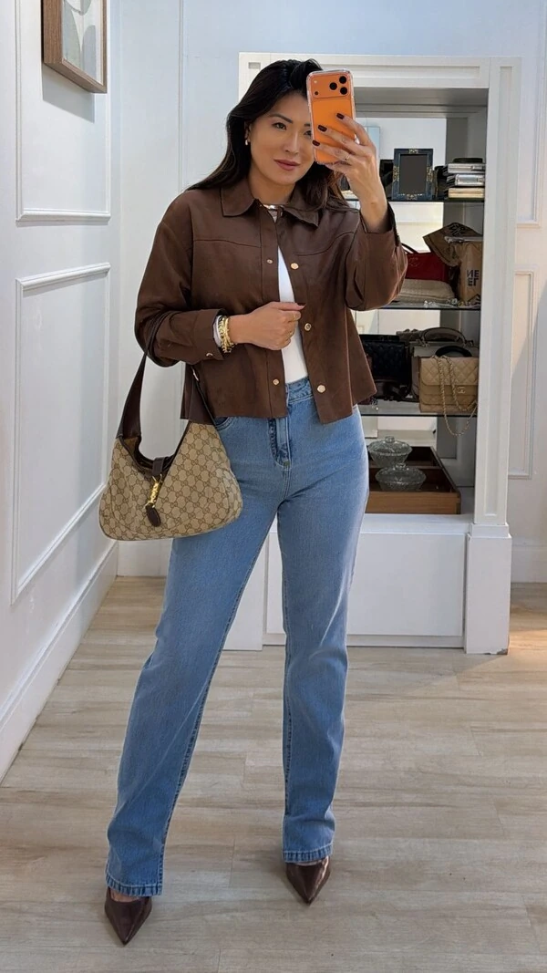 Jaqueta de Suede Luna Com Gola