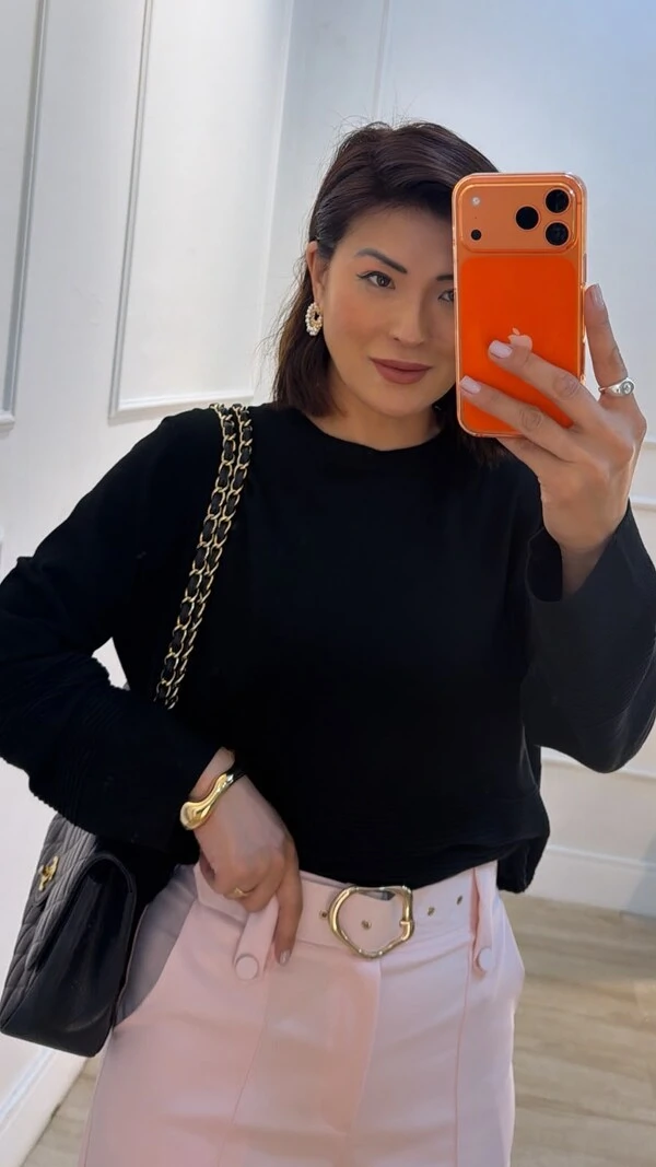 Blusa Ampla Tricot Brenda Com Entremeios