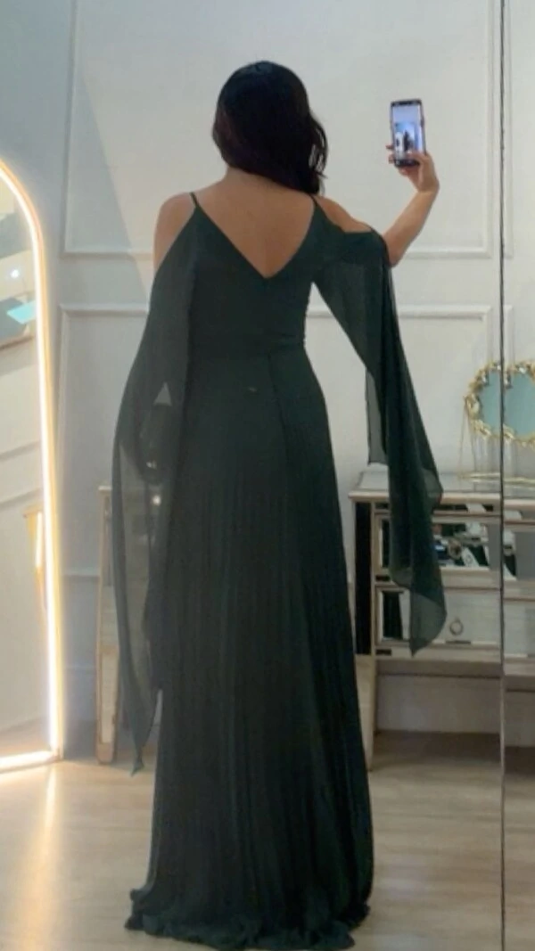 Vestido Longo Manga Echarpe Bruna Com Cinto Faixa