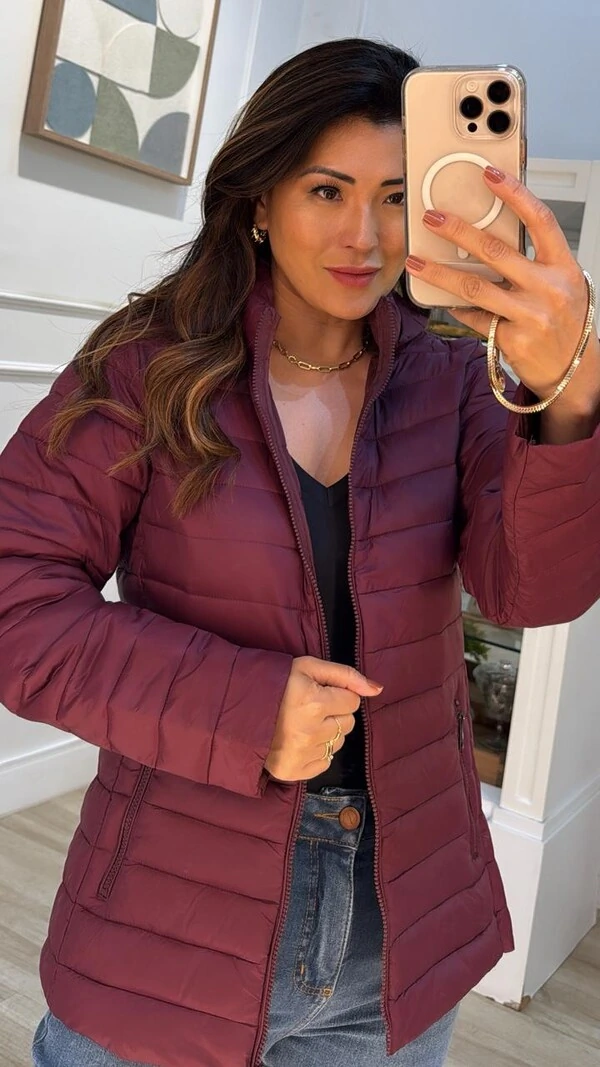 Jaqueta Nylon Pespontos Na Horizontal Michelly Ziper Onix