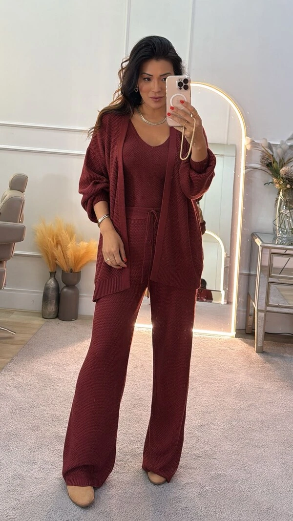 Conjunto Tricot 3 Peças Gigi Twin Set & Calça Pantalona